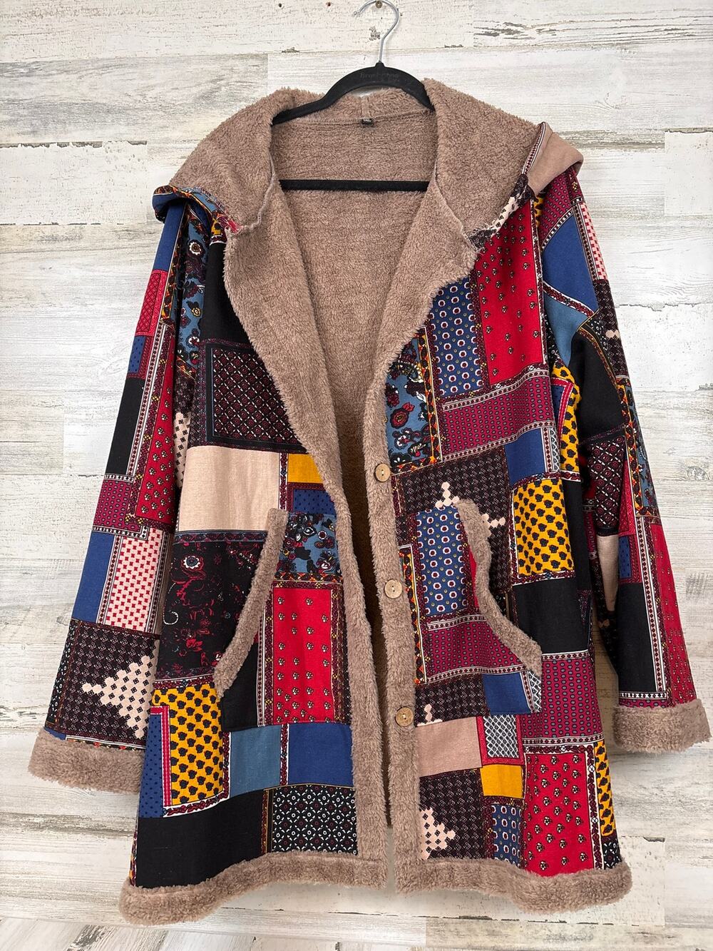 Unbranded Womens 5X Multi Patchwork Fleece Lined Cotton Blend Jacket NEW